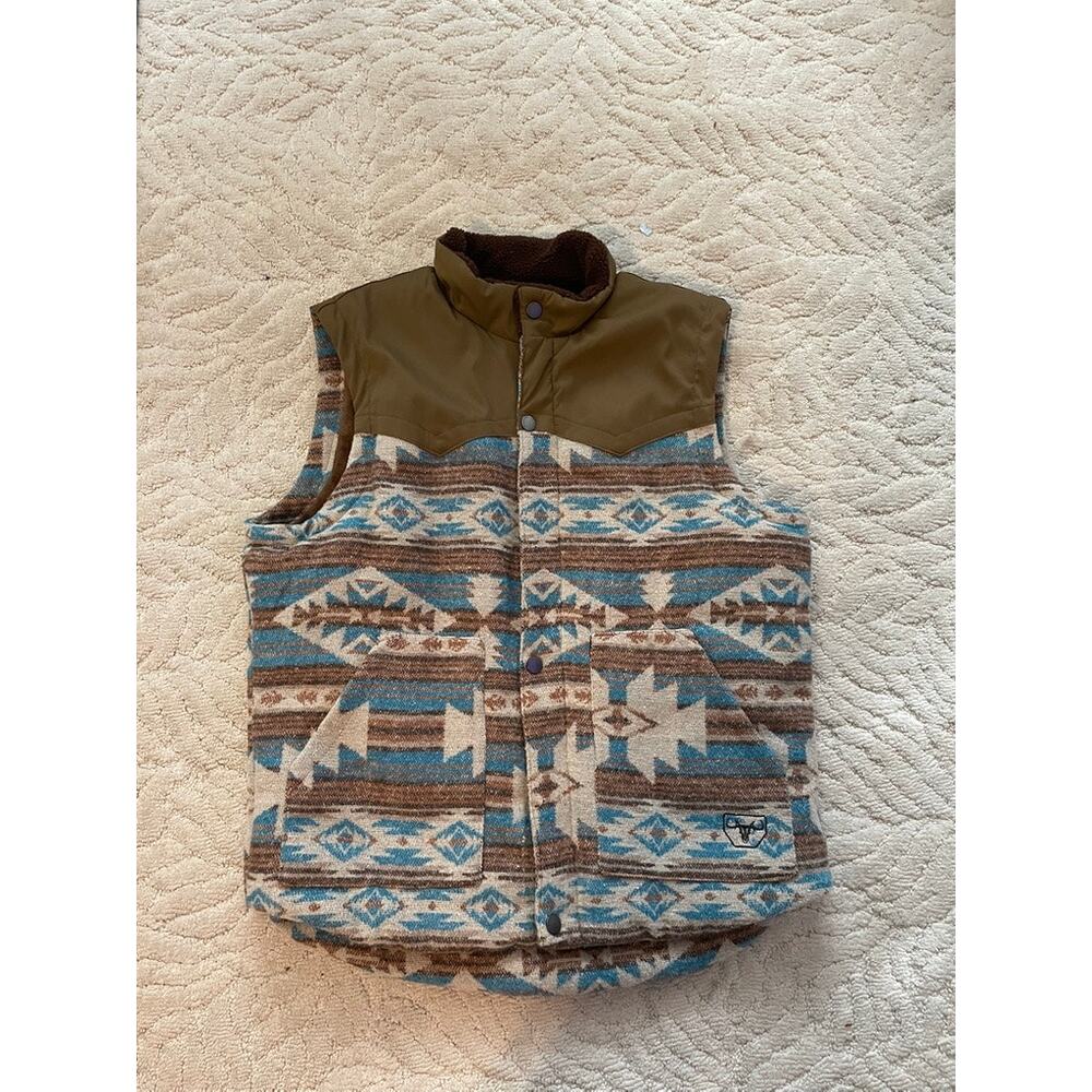 Platini XL Southwestern Aztec Faux Shearling Lined Vest Western Ranch - Picture 2 of 6